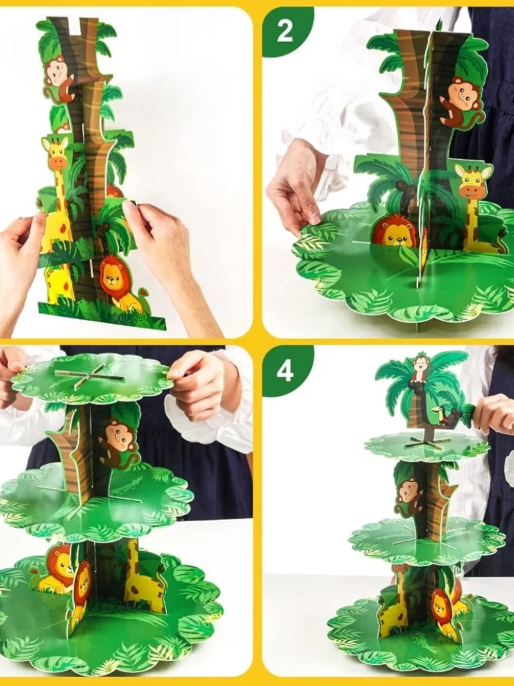 Jungle Safari 3-Tier Kids Cupcake Stand – Green